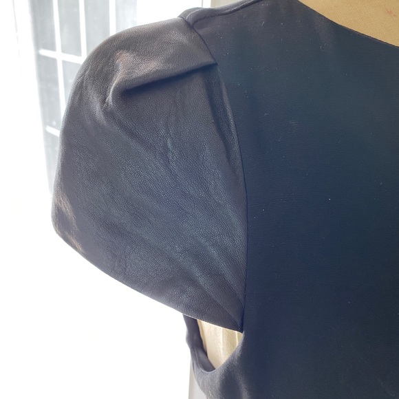 Alice + Olivia Leather Cap Sleeve Peplum Dress - Picture 2 of 8